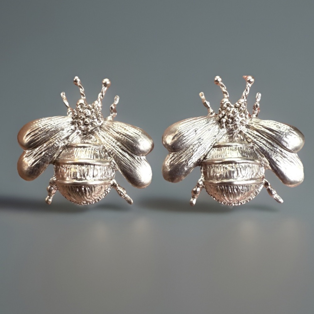 Silvertone Bee Stud Pierced Earrings - image 1